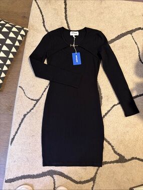 Black Midi Dress - Long Sleeve Bodycon